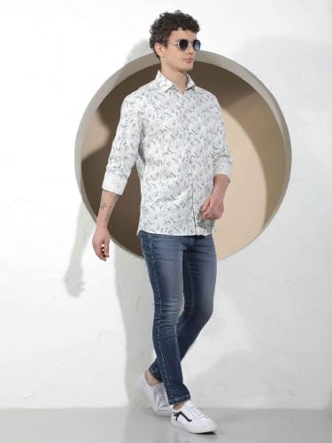 Crimsoune Club Men's Blue Floral Print 100% Cotton Shirt