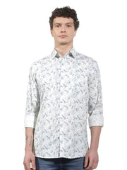 Crimsoune Club Men's Blue Floral Print 100% Cotton Shirt