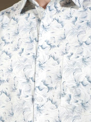 Crimsoune Club Men's Blue Floral Print 100% Cotton Shirt