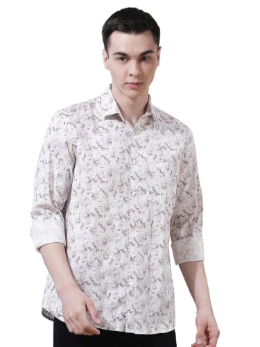 Crimsoune Club Men's Purple Floral Print 100% Cotton Shirt