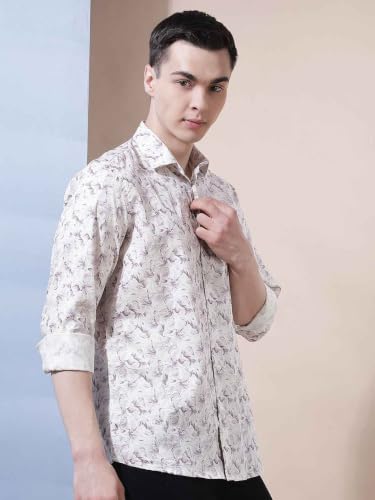 Crimsoune Club Men's Purple Floral Print 100% Cotton Shirt