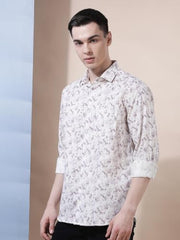 Crimsoune Club Men's Purple Floral Print 100% Cotton Shirt