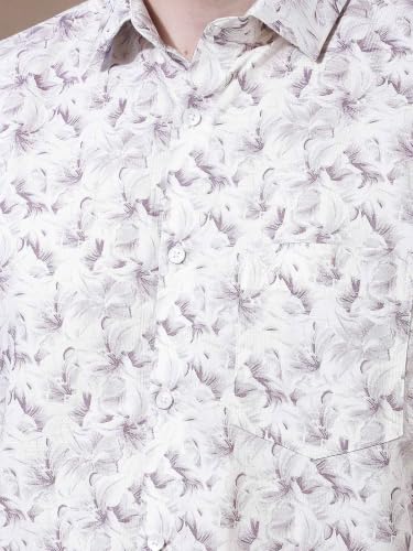 Crimsoune Club Men's Purple Floral Print 100% Cotton Shirt