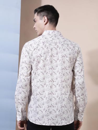 Crimsoune Club Men's Purple Floral Print 100% Cotton Shirt