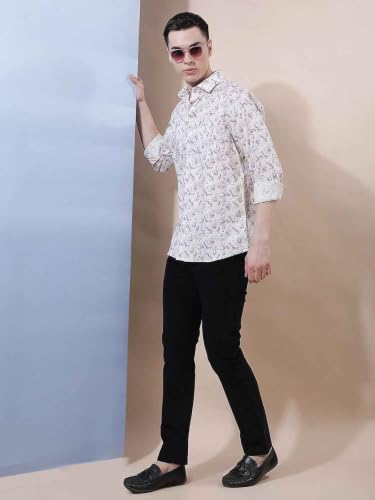Crimsoune Club Men's Purple Floral Print 100% Cotton Shirt