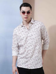 Crimsoune Club Men's Purple Floral Print 100% Cotton Shirt