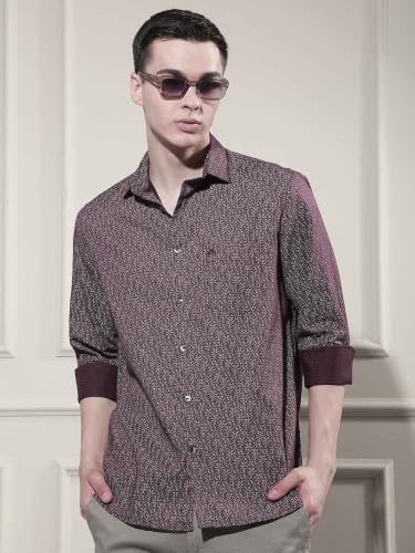 Crimsoune Club Men's Trendy Wine Printed Shirt
