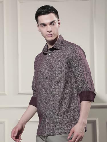 Crimsoune Club Men's Trendy Wine Printed Shirt
