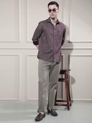Crimsoune Club Men's Trendy Wine Printed Shirt