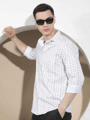 Crimsoune Club Men's White Printed 100% Cotton Shirt