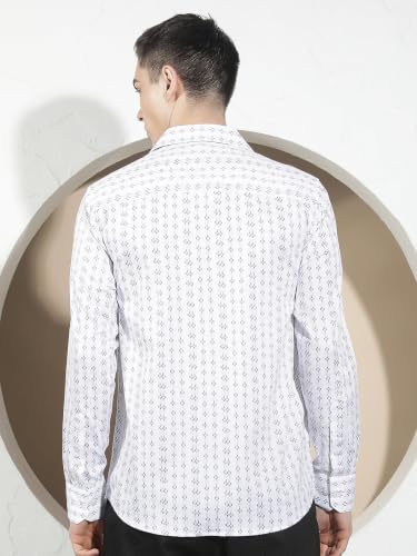 Crimsoune Club Men's White Printed 100% Cotton Shirt