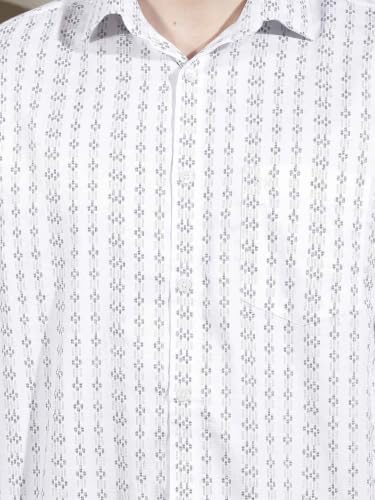 Crimsoune Club Men's White Printed 100% Cotton Shirt