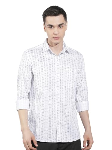 Crimsoune Club Men's White Printed 100% Cotton Shirt