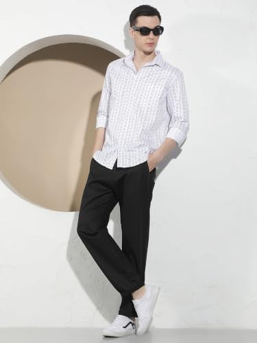 Crimsoune Club Men's White Printed 100% Cotton Shirt
