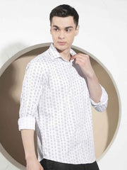 Crimsoune Club Men's White Printed 100% Cotton Shirt