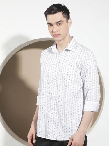 Crimsoune Club Men's White Printed 100% Cotton Shirt