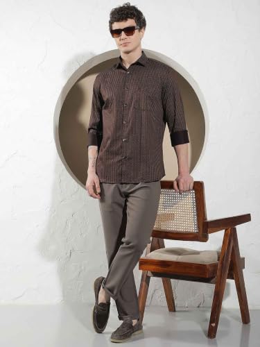 Crimsoune Club Men's Brown Vertical Stripes Shirt