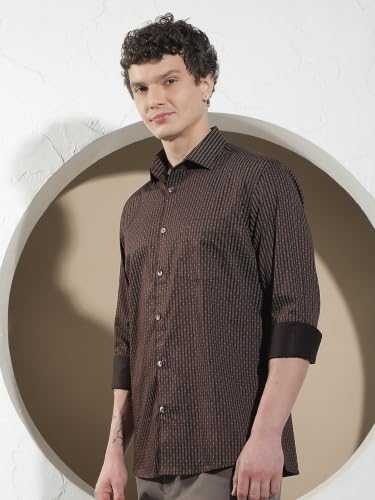 Crimsoune Club Men's Brown Vertical Stripes Shirt