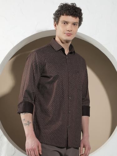 Crimsoune Club Men's Brown Vertical Stripes Shirt