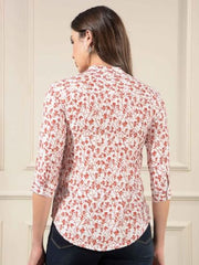 Crimsoune Club Women's Red Floral Print V-Neck Shirt