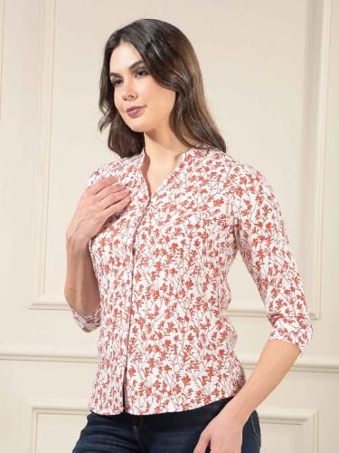 Crimsoune Club Women's Red Floral Print V-Neck Shirt