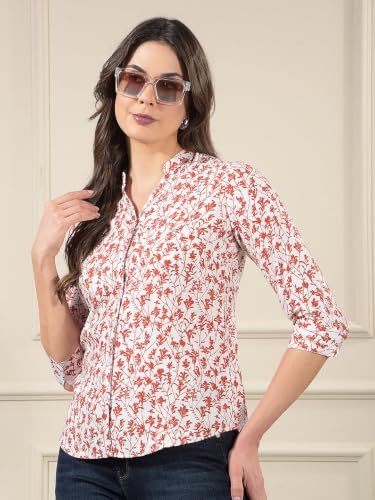 Crimsoune Club Women's Red Floral Print V-Neck Shirt