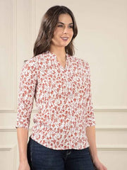 Crimsoune Club Women's Red Floral Print V-Neck Shirt
