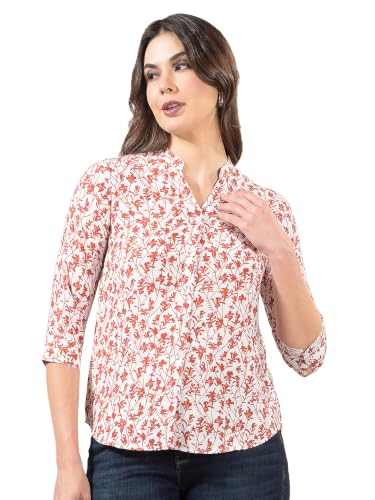 Crimsoune Club Women's Red Floral Print V-Neck Shirt