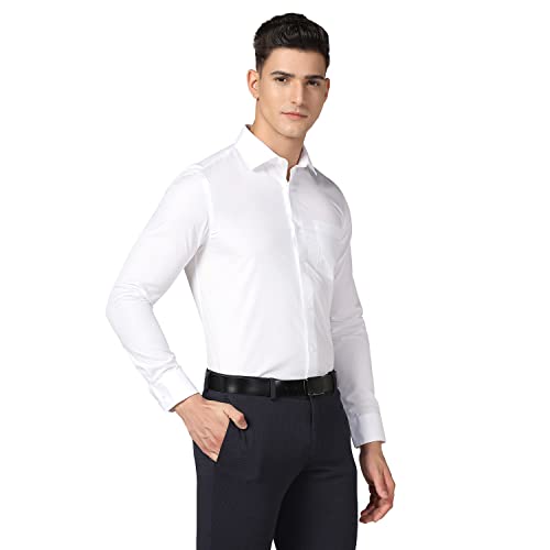 blackberrys Men's Solid Super Slim FIT Shirt (BP-Soul # White_Yellow