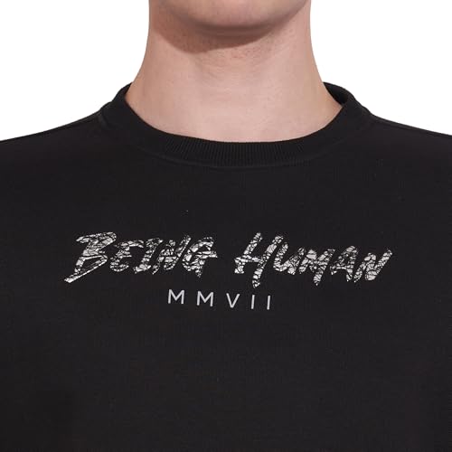 Being Human Black Regular Fitround Neck Sweatshirt for Men (Size : 3XL)
