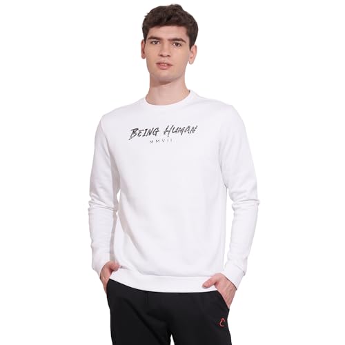 Being Human White Regular Fitround Neck Sweatshirt for Men (Size : M)