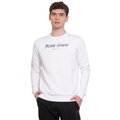 Being Human White Regular Fitround Neck Sweatshirt for Men (Size : M)