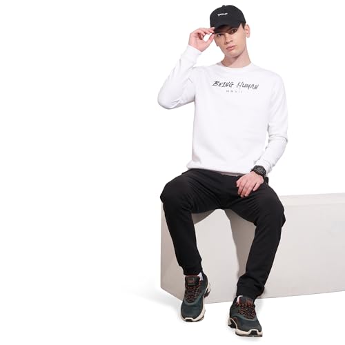 Being Human White Regular Fitround Neck Sweatshirt for Men (Size : M)