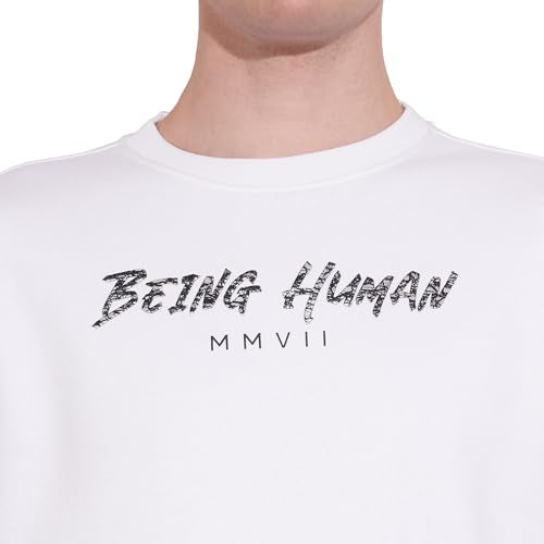 Being Human White Regular Fitround Neck Sweatshirt for Men (Size : M)