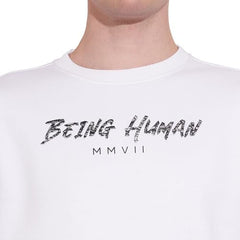 Being Human White Regular Fitround Neck Sweatshirt for Men (Size : M)