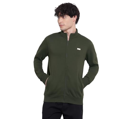 Being Human Men's Olive High-Neck Zip-Front Sweatshirt