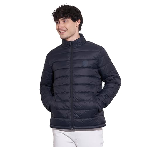 Being Human Men's Navy High-Neck Puffer Jacket