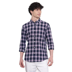Being Human Men's Navy Checked Spread Collar Shirt