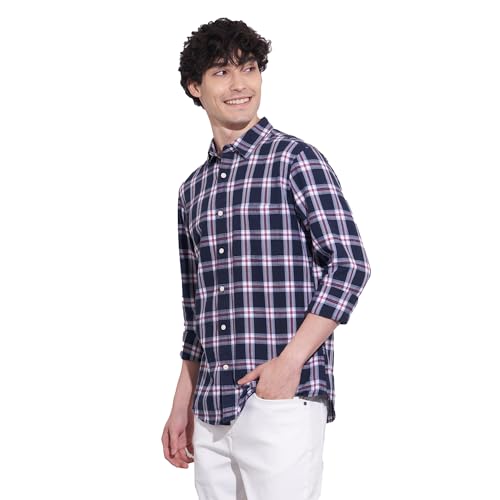 Being Human Men's Navy Checked Spread Collar Shirt