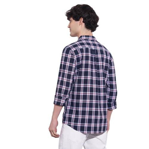 Being Human Men's Navy Checked Spread Collar Shirt