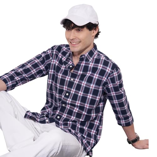 Being Human Men's Navy Checked Spread Collar Shirt