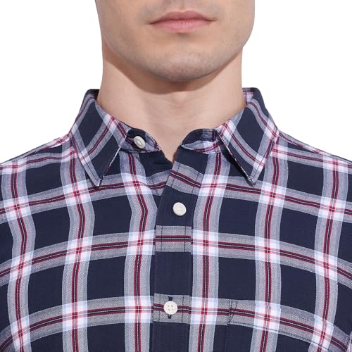 Being Human Men's Navy Checked Spread Collar Shirt