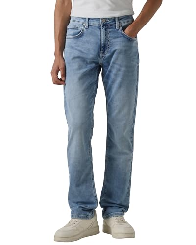 MUFTI Men Jeans | Straight Fit Light Wash Denim with Five-Pocket Style & Subtle Fading | Durable Cotton Blend Fabric for Casual Light Blue 30