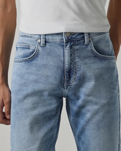 MUFTI Men Jeans | Straight Fit Light Wash Denim with Five-Pocket Style & Subtle Fading | Durable Cotton Blend Fabric for Casual Light Blue 30