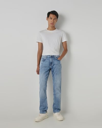 MUFTI Men Jeans | Straight Fit Light Wash Denim with Five-Pocket Style & Subtle Fading | Durable Cotton Blend Fabric for Casual Light Blue 30