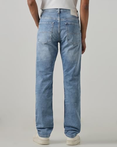 MUFTI Men Jeans | Straight Fit Light Wash Denim with Five-Pocket Style & Subtle Fading | Durable Cotton Blend Fabric for Casual Light Blue 30
