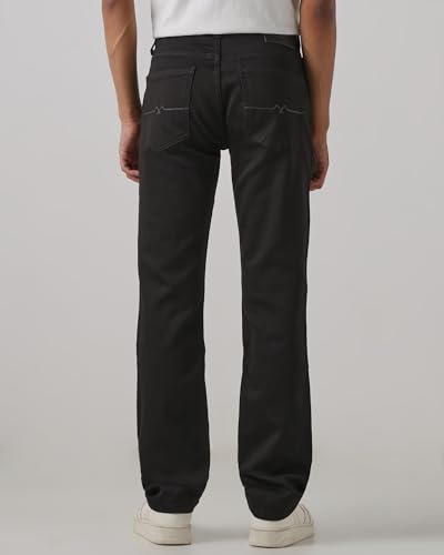 MUFTI Men Jeans | Jet Black Straight-Leg Style with Mid-Rise Waist | Durable Cotton-Stretch Blend for All-Day Comfort & Versatile Casual & Smart Casual Wear| Jet Black 40