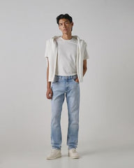 Mufti men's straight fit mid-rise light blue denim jeans with stretch, durable cotton-polyester blend, casual everyday style, size 38.