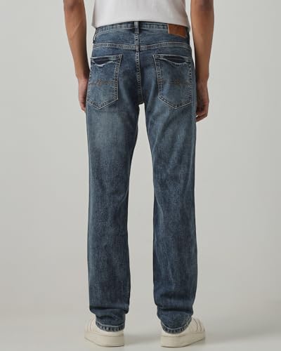 MUFTI Men Straight-Leg Jeans | Mid Rise Medium Wash Denim with Classic Five-Pocket Style & Light Distress | Durable Cotton Blend for Casual & Smart Casual Wear| Medium Indigo Blue 36