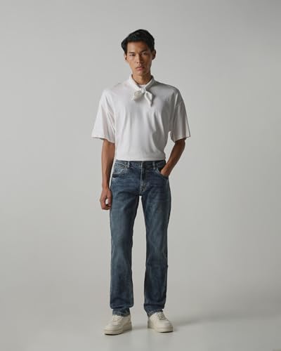 MUFTI Men Straight-Leg Jeans | Mid Rise Medium Wash Denim with Classic Five-Pocket Style & Light Distress | Durable Cotton Blend for Casual & Smart Casual Wear| Medium Indigo Blue 36